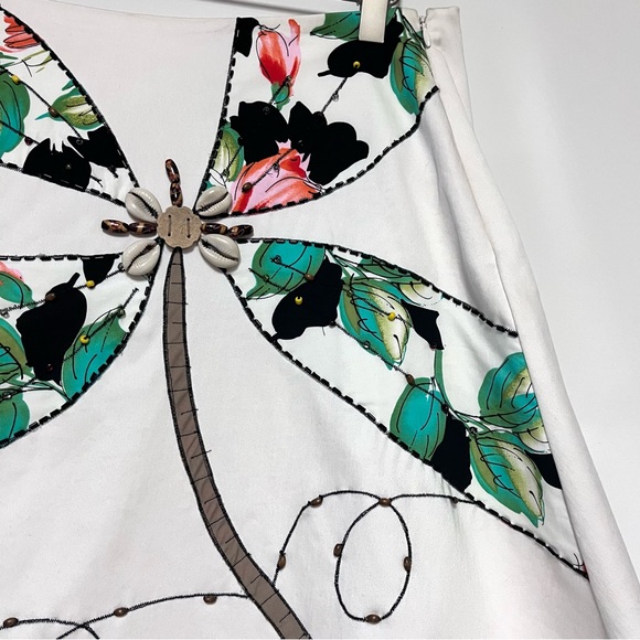 Cache Vintage Beaded Skirt A-Line Tropical Blossom Bamboo Floral SZ 4 White Y2K - Picture 8 of 11